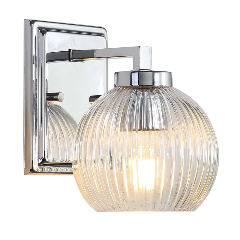 Yep by Golden Lighting Elliott 1-light Vanity in Chrome and Clear Ribbed Glass — Golden Lighting LED Wall Lights  