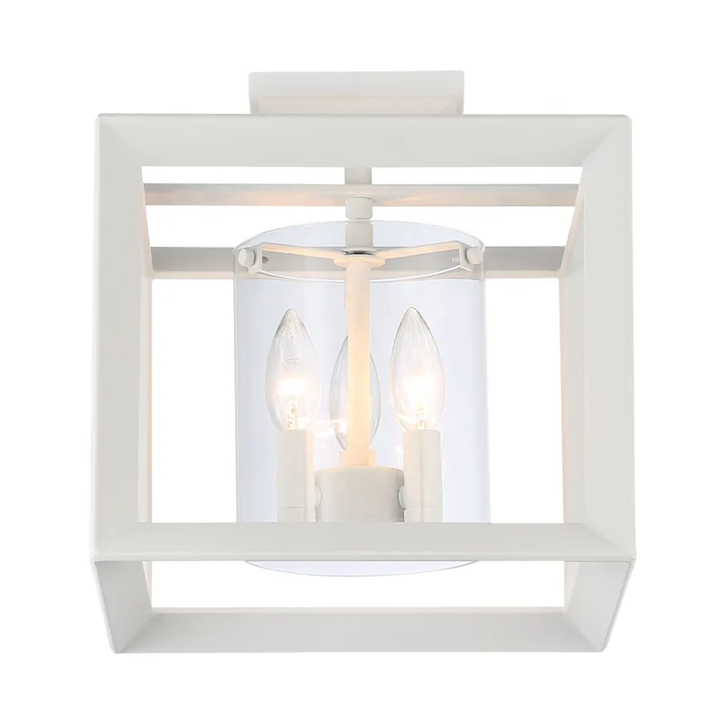 Golden Lighting Smyth 3-light 12"H Semi-Flush Mount in Natural White and Clear Glass — Golden Lighting LED Ceiling Lights 60.0W 