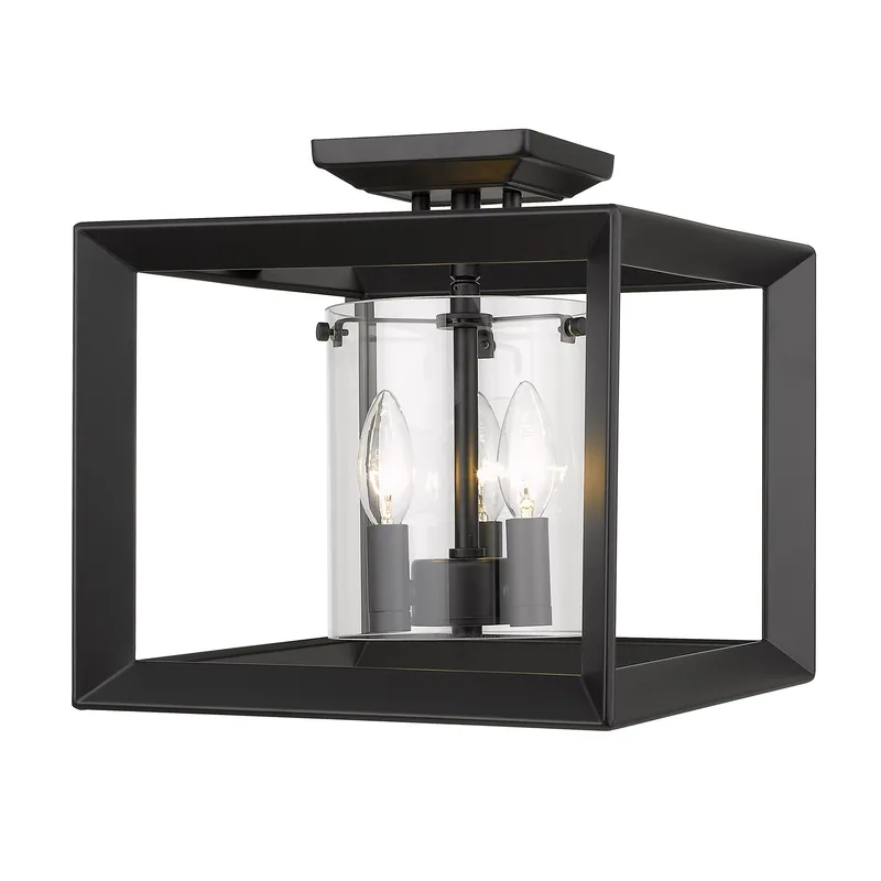 Golden Lighting Smyth 3-light 12"H Semi-Flush Mount in Matte Black and Clear Glass — Golden Lighting LED Ceiling Lights  