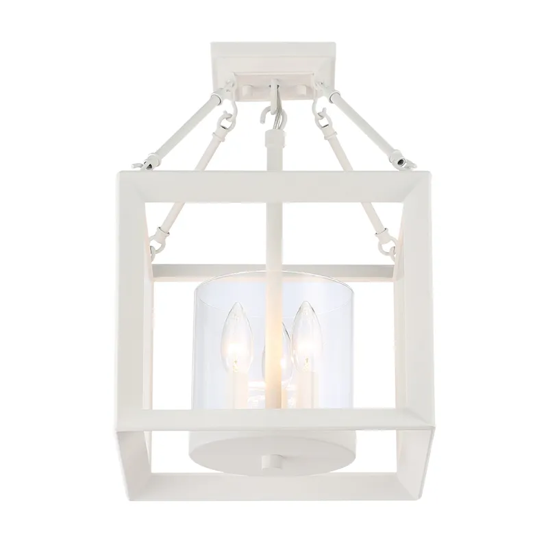 Golden Lighting Smyth 3-light 17"H Semi-Flush Mount in Natural White and Clear Glass — Golden Lighting LED Pendant Lights  