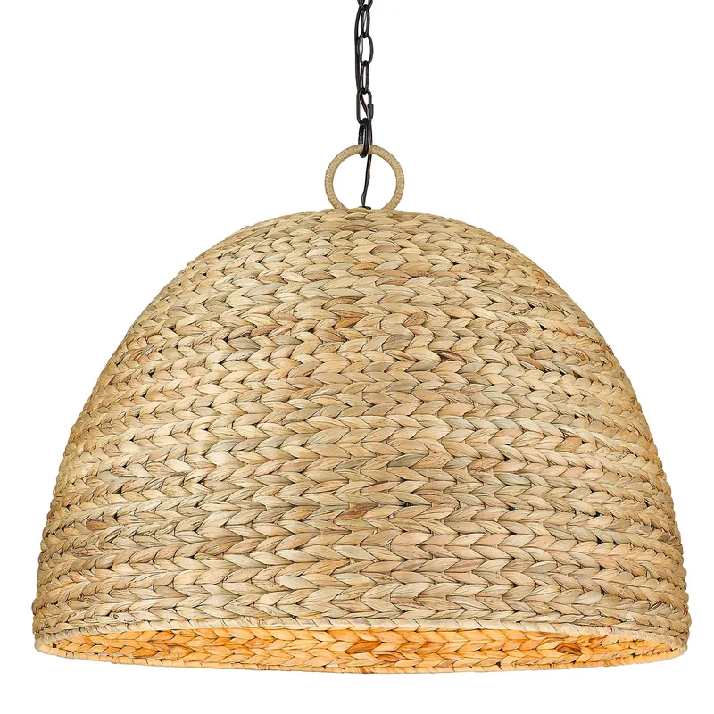 Golden Lighting Rue 8-light Chandelier in Matte Black and Woven Sweet Grass shade — Golden Lighting LED Pendant Lights  