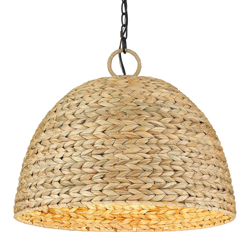 Golden Lighting Rue 5-light Pendant in Matte Black and Woven Sweet Grass shade — Golden Lighting LED Pendant Lights  
