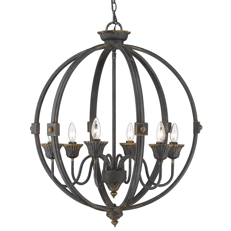 Golden Lighting Jules 6-light Chandelier in Antique Black Iron — Golden Lighting LED Pendant Lights  