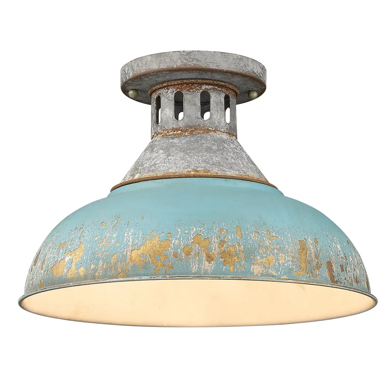 Golden Lighting Kinsley 1-light Semi-Flush Mount in Antique Teal shade — Golden Lighting LED Ceiling Lights  