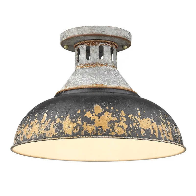 Golden Lighting Kinsley 1-light Semi-Flush Mount in Antique Black Iron shade — Golden Lighting LED Ceiling Lights  