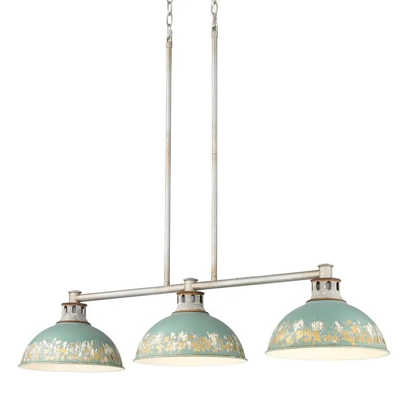Golden Lighting Kinsley 3-light Island Light in Antique Teal shade — Golden Lighting LED Pendant Lights  