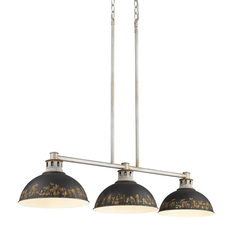 Golden Lighting Kinsley 3-light Island Light in Antique Black Iron shade — Golden Lighting LED Ceiling Lights 100.0W 