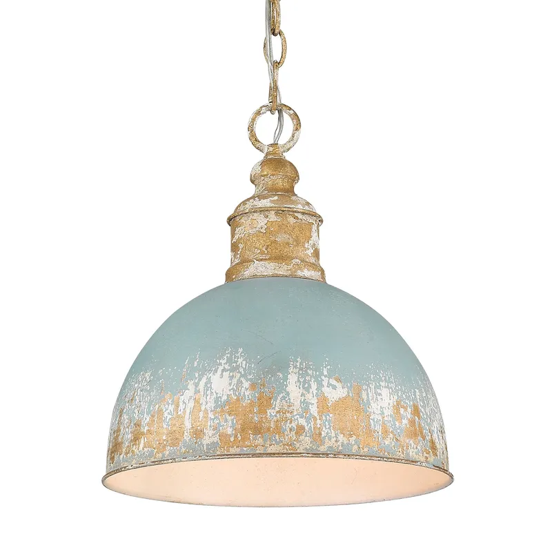 Golden Lighting Alison 1-light Pendant in Vintage Gold and Antique Teal shade — Golden Lighting LED Pendant Lights 100.0W 
