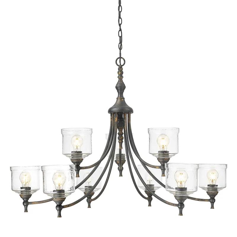 Golden Lighting Keating 9-light Chandelier in Antique Black Iron — Golden Lighting LED Pendant Lights  