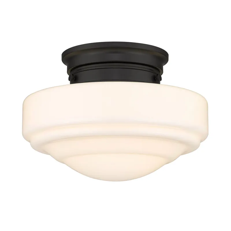 Golden Lighting Ingalls 1-light 12in Semi-Flush Mount in Matte Black and Vintage Milk Glass — Golden Lighting LED Ceiling Lights 100.0W 
