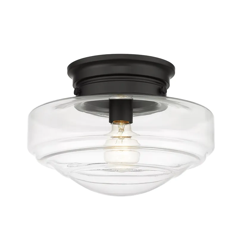 Golden Lighting Ingalls 1-light 12in Semi-Flush Mount in Matte Black and Clear Glass — Golden Lighting LED Ceiling Lights 100.0W 