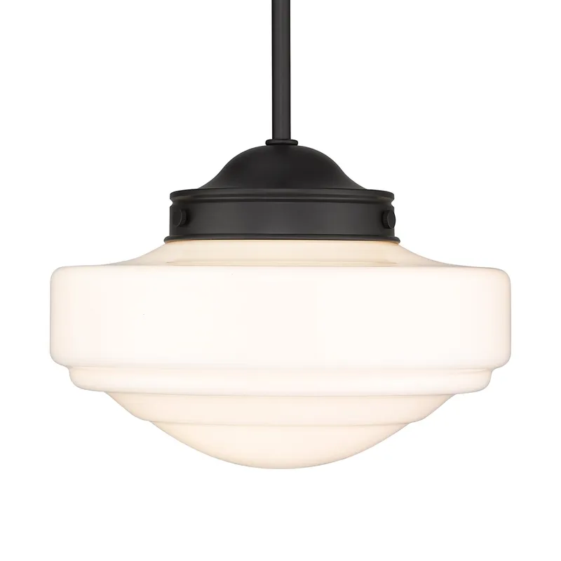 Golden Lighting Ingalls 1-light 12in Pendant in Matte Black and Vintage Milk Glass — Golden Lighting LED Pendant Lights  