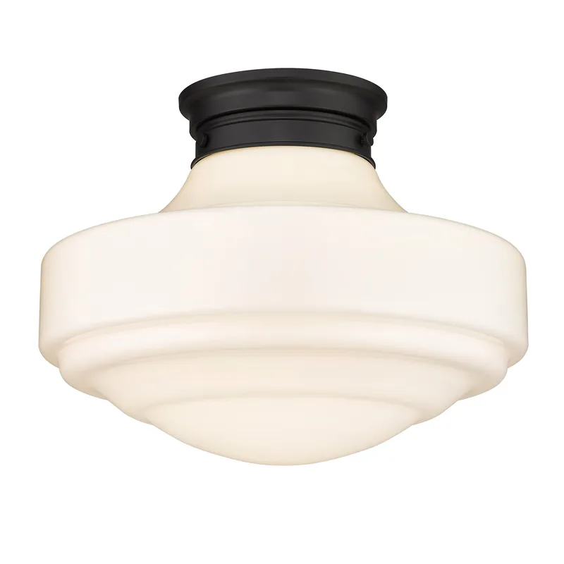 Golden Lighting Ingalls 1-light 16in Semi-Flush Mount in Matte Black and Vintage Milk Glass — Golden Lighting LED Ceiling Lights  