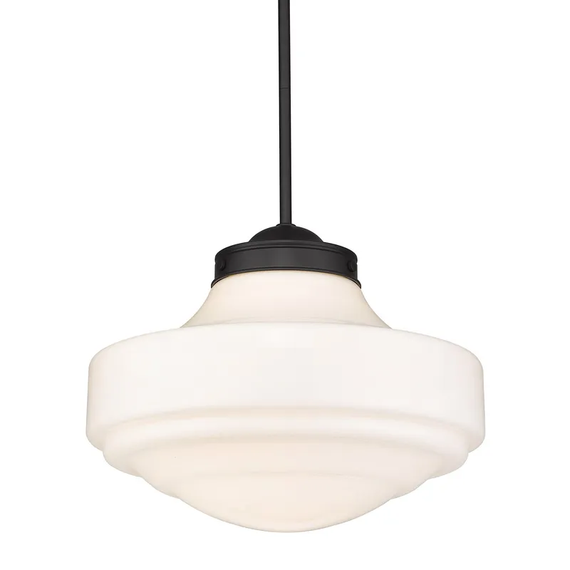 Golden Lighting Ingalls 1-light 16in Pendant in Matte Black and Vintage Milk Glass — Golden Lighting LED Pendant Lights  
