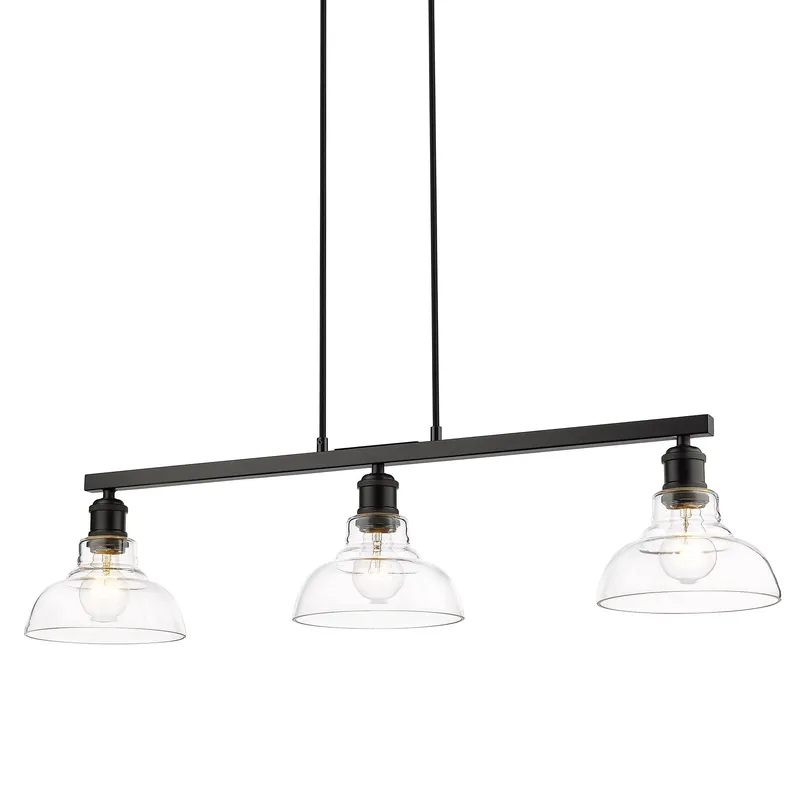 Yep by Golden Lighting Carver 3-light Island Light in Matte Black and Clear Glass — Golden Lighting LED Pendant Lights  