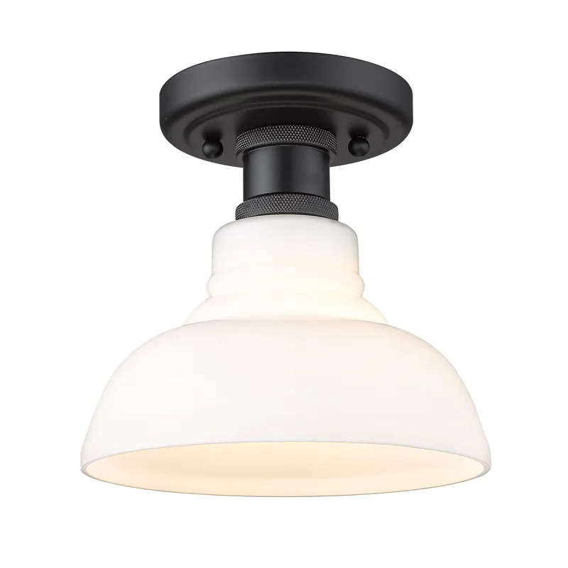Yep by Golden Lighting Carver 1-light Flush Mount in Matte Black and Vintage Milk Glass — Golden Lighting LED Ceiling Lights  