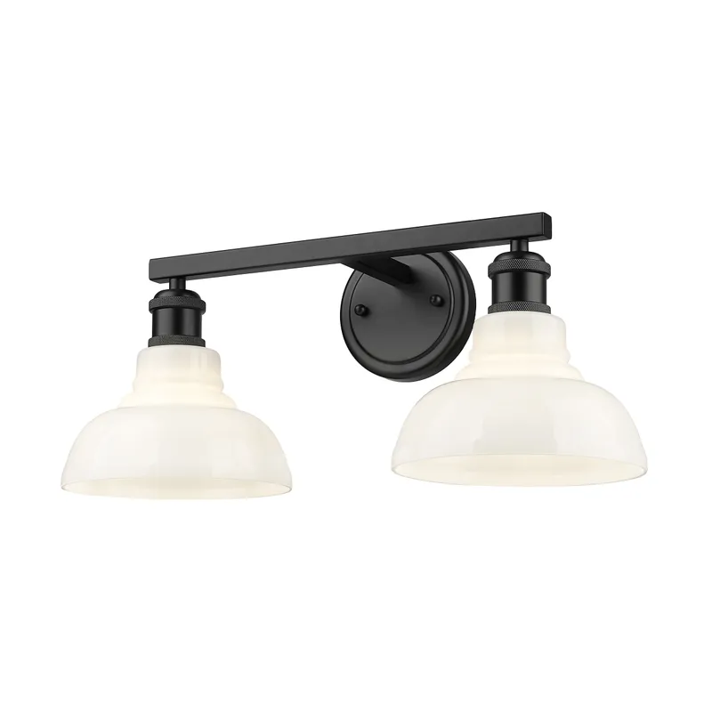 Yep by Golden Lighting Carver 2-light Vanity in Matte Black and Vintage Milk Glass — Golden Lighting LED Wall Lights  