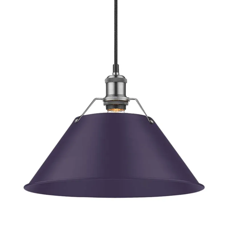 Yep by Golden Lighting Orwell 1-light 14in Pendant in Pewter and Exotic Purple shade — Golden Lighting LED Pendant Lights 100.0W 