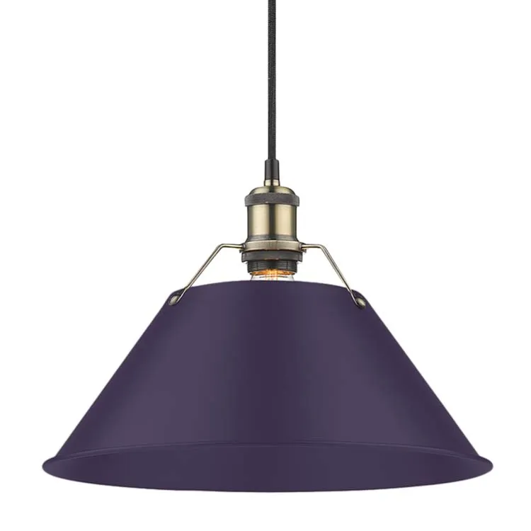 Yep by Golden Lighting Orwell 1-light 14in Pendant in Aged Brass and Exotic Purple shade — Golden Lighting LED Pendant Lights  