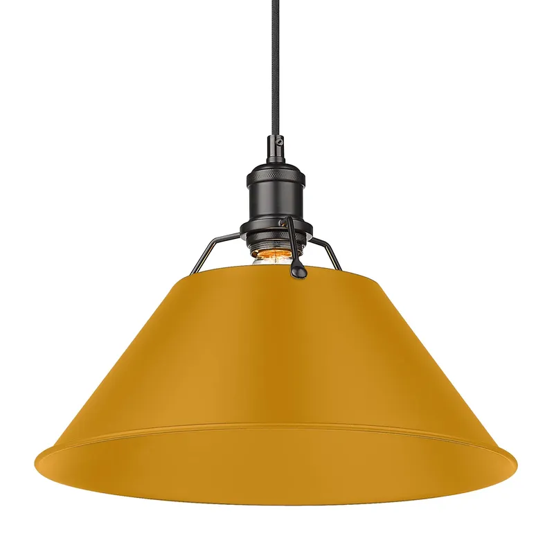 Yep by Golden Lighting Orwell 1-light 14in Pendant in Matte Black and Auric Yellow shade — Golden Lighting LED Pendant Lights 100.0W 