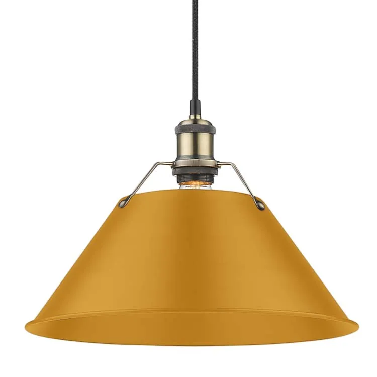 Yep by Golden Lighting Orwell 1-light 14in Pendant in Aged Brass and Auric Yellow shade — Golden Lighting LED Pendant Lights  