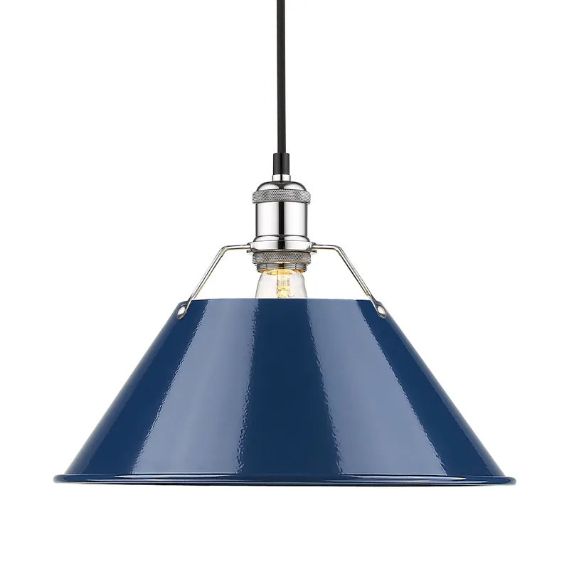 Yep by Golden Lighting Orwell 1-light 14in Pendant in Chrome and Navy Blue shade — Golden Lighting LED Pendant Lights  
