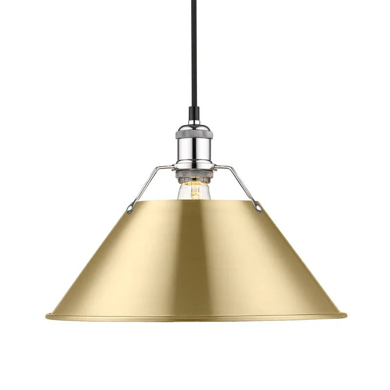 Yep by Golden Lighting Orwell 1-light 14in Pendant in Chrome and Brushed Champagne Brass shade — Golden Lighting LED Pendant Lights 100.0W 