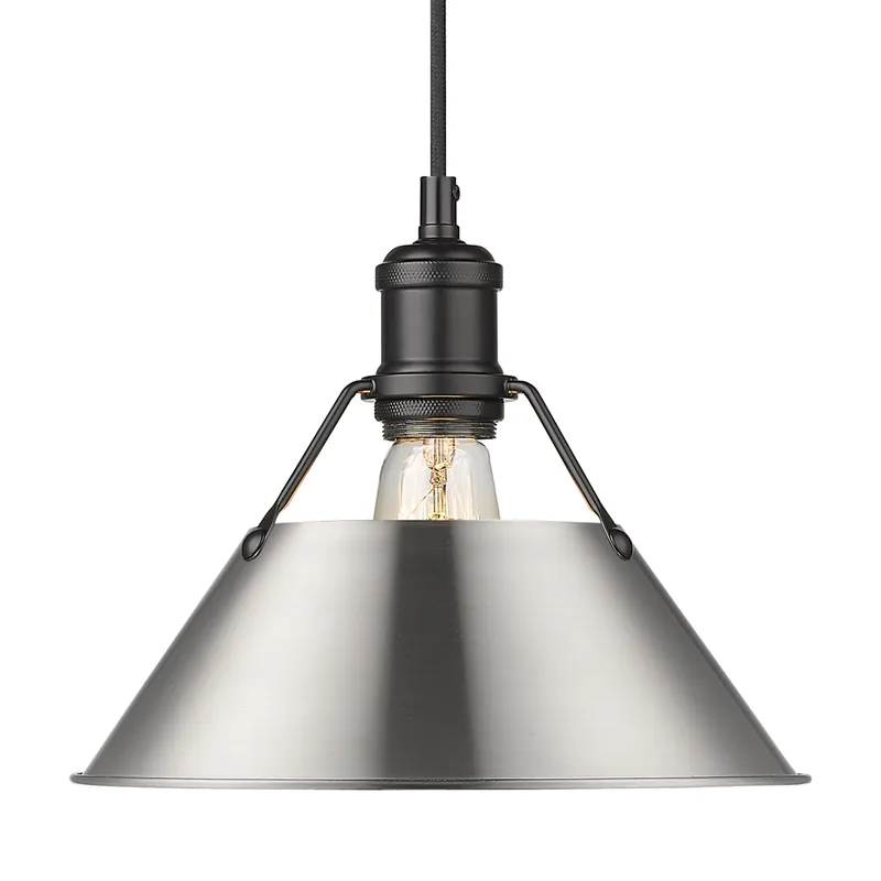 Yep by Golden Lighting Orwell 1-light 14in Pendant in Matte Black and Pewter shade — Golden Lighting LED Pendant Lights  