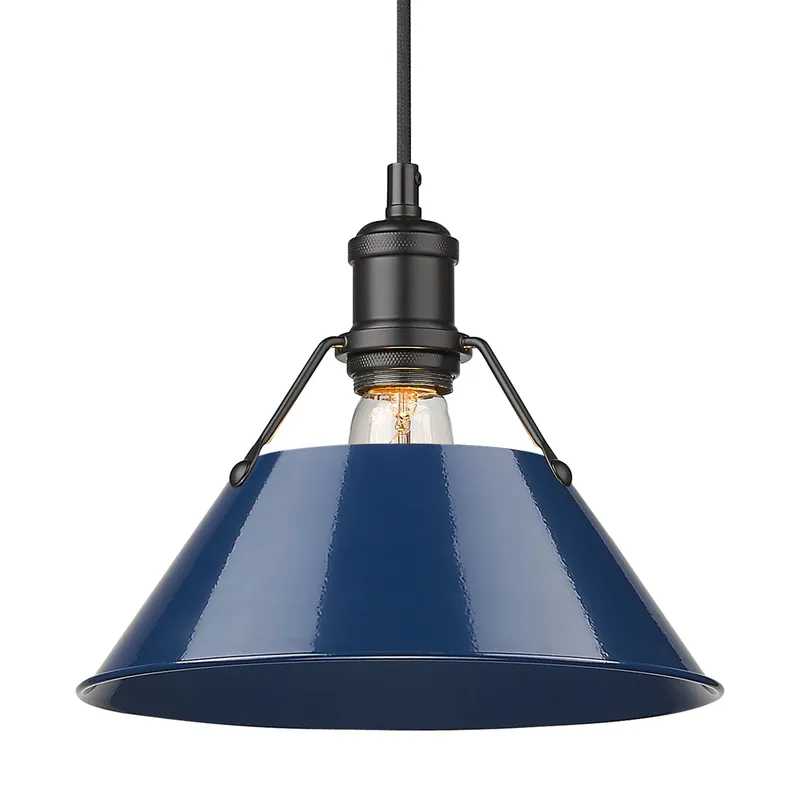 Yep by Golden Lighting Orwell 1-light 14in Pendant in Matte Black and Navy Blue shade — Golden Lighting LED Pendant Lights  