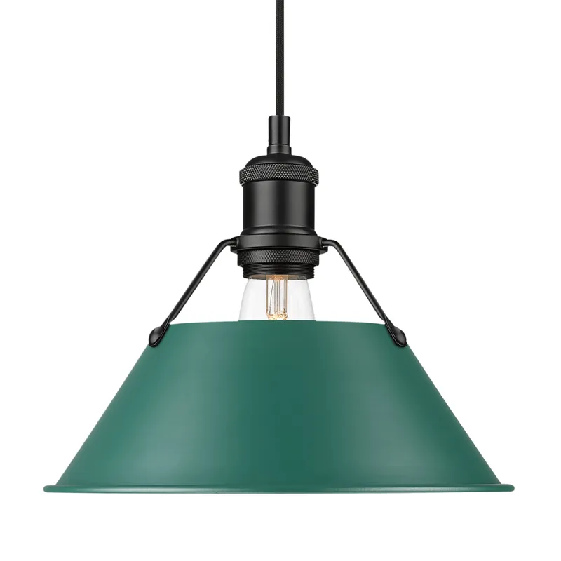 Yep by Golden Lighting Orwell 1-light 14in Pendant in Matte Black and Pine Green shade — Golden Lighting LED Pendant Lights  