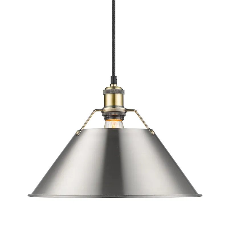 Yep by Golden Lighting Orwell 1-light 14in Pendant in Aged Brass and Pewter shade — Golden Lighting LED Pendant Lights  