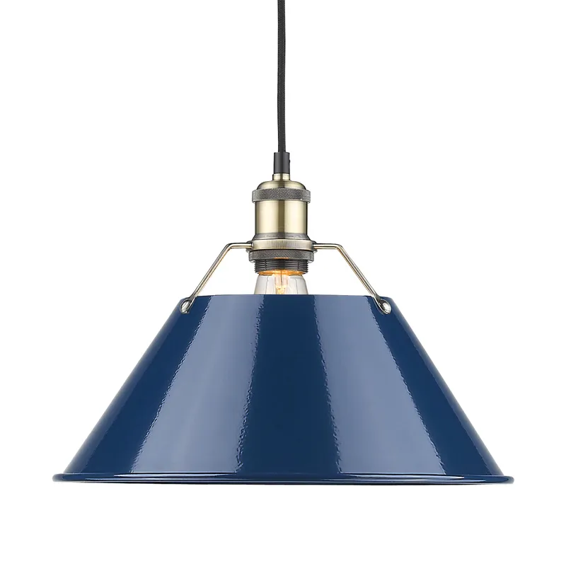 Yep by Golden Lighting Orwell 1-light 14in Pendant in Aged Brass and Navy Blue shade — Golden Lighting LED Pendant Lights  