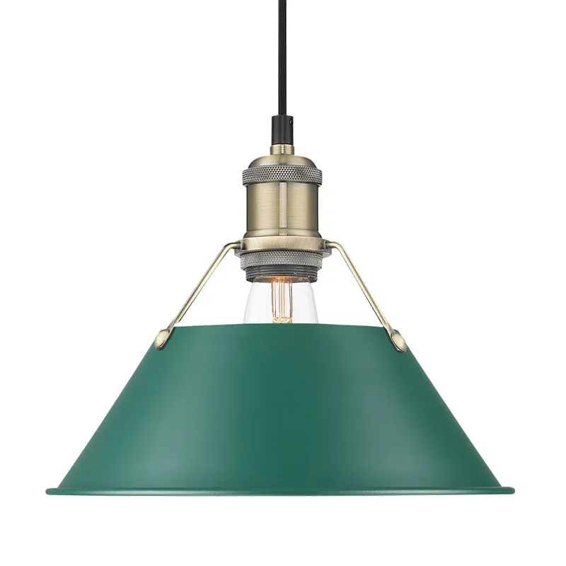 Yep by Golden Lighting Orwell 1-light 14in Pendant in Aged Brass and Pine Green shade — Golden Lighting LED Pendant Lights  