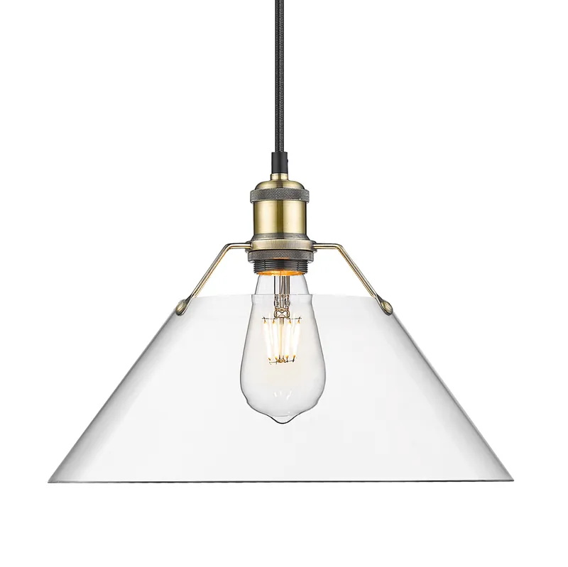 Yep by Golden Lighting Orwell 1-light 14in Pendant in Aged Brass and Clear Glass — Golden Lighting LED Pendant Lights 100.0W 