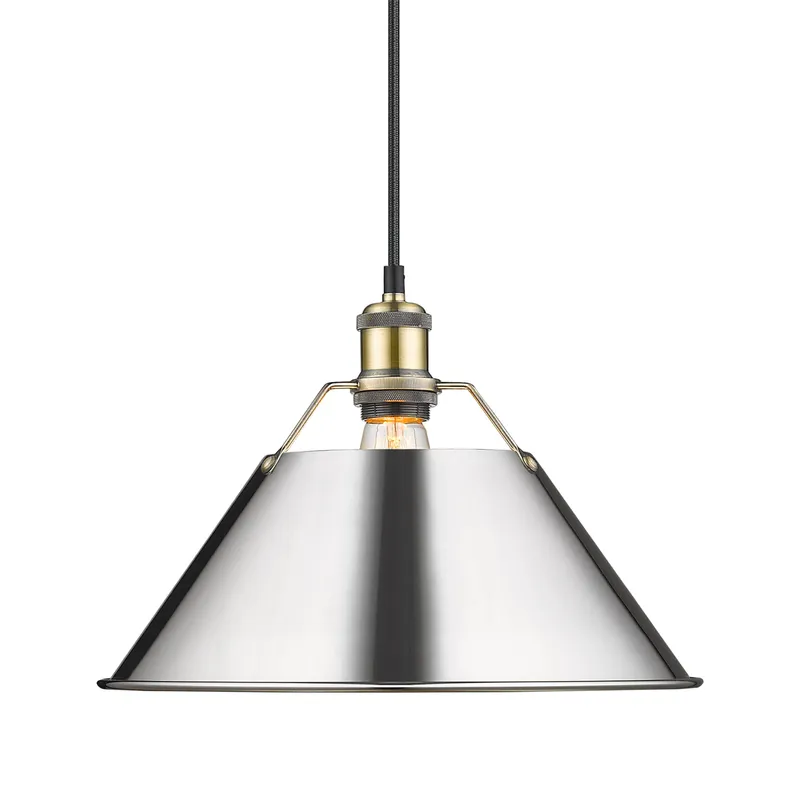 Yep by Golden Lighting Orwell 1-light 14in Pendant in Aged Brass and Chrome shade — Golden Lighting LED Pendant Lights 100.0W 