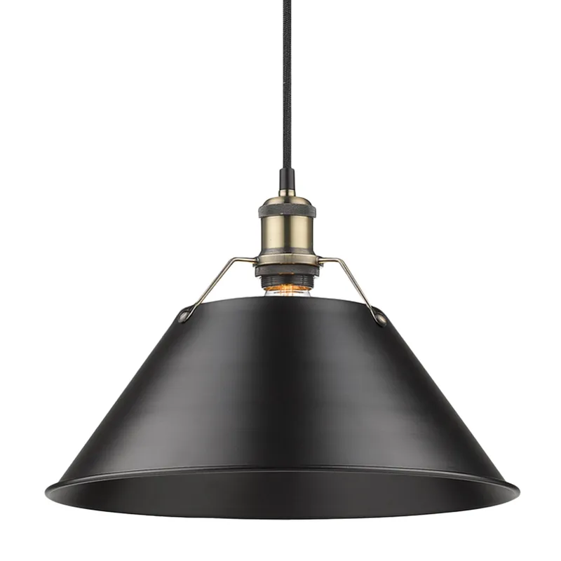 Yep by Golden Lighting Orwell 1-light 14in Pendant in Aged Brass and Matte Black shade — Golden Lighting LED Pendant Lights 100.0W 
