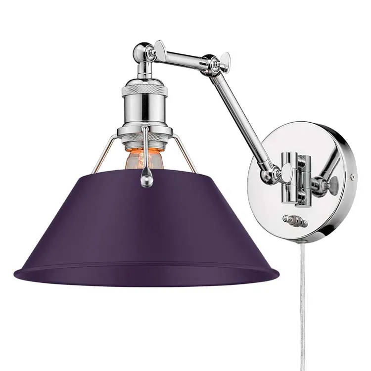 Yep by Golden Lighting Orwell 1-light Swing Arm Wall Lamp in Chrome and Exotic Purple shade — Golden Lighting LED Wall Lights 1.0W 