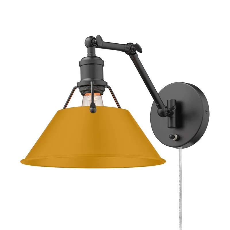 Yep by Golden Lighting Orwell 1-light Swing Arm Wall Lamp in Matte Black and Auric Yellow shade — Golden Lighting LED Wall Lights 1.0W 