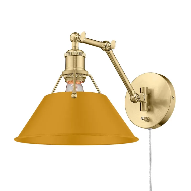 Yep by Golden Lighting Orwell 1-light Swing Arm in Brushed Champagne Brass and Auric Yellow shade — Golden Lighting LED Wall Lights 1.0W 