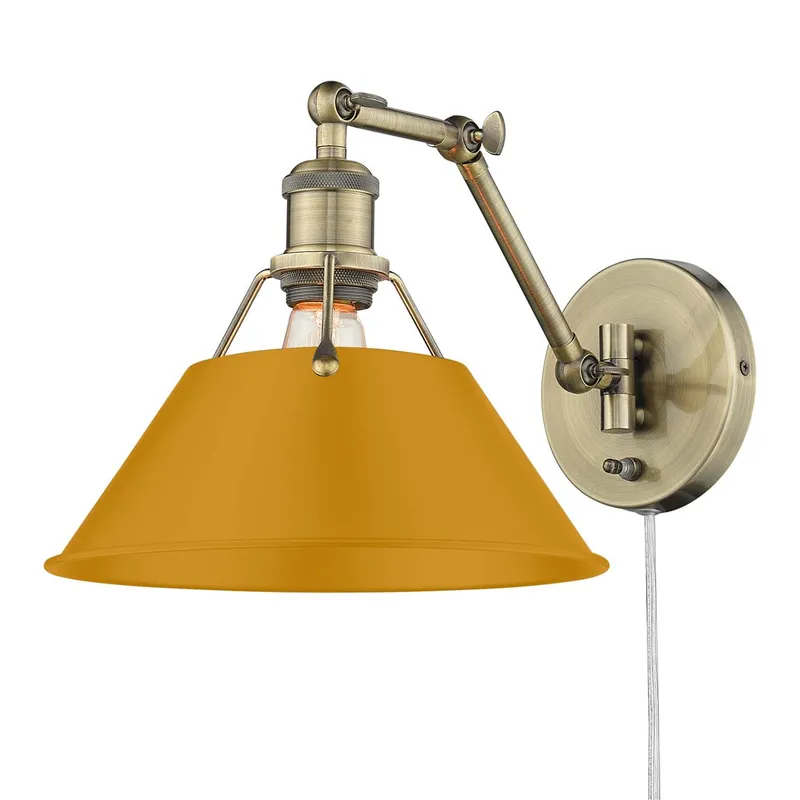 Yep by Golden Lighting Orwell 1-light Swing Arm Wall Lamp in Aged Brass and Auric Yellow shade — Golden Lighting LED Wall Lights 1.0W 