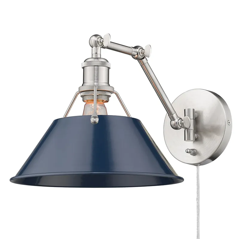 Yep by Golden Lighting Orwell 1-light Swing Arm Wall Lamp in Pewter and Navy Blue shade — Golden Lighting LED Wall Lights 100.0W 