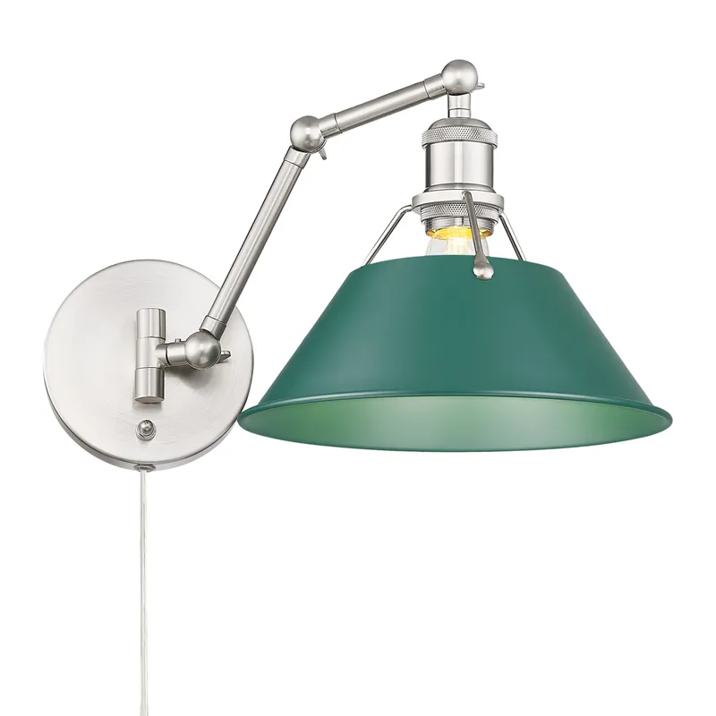 Yep by Golden Lighting Orwell 1-light Swing Arm Wall Lamp in Pewter and Pine Green shade — Golden Lighting LED Wall Lights 1.0W 