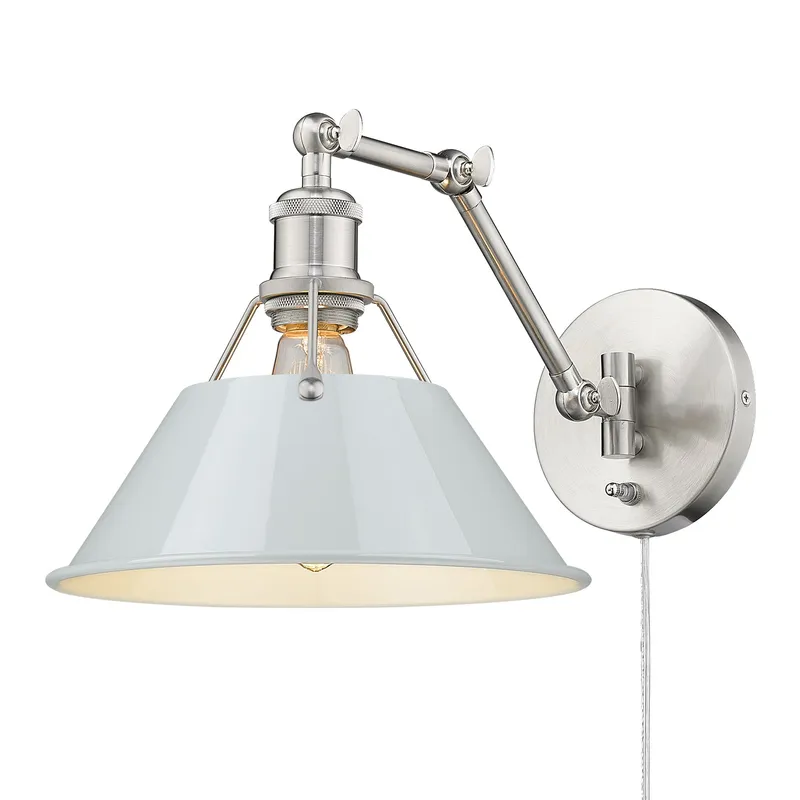 Yep by Golden Lighting Orwell 1-light Swing Arm Wall Lamp in Pewter and Dusky Blue shade — Golden Lighting LED Wall Lights 1.0W 