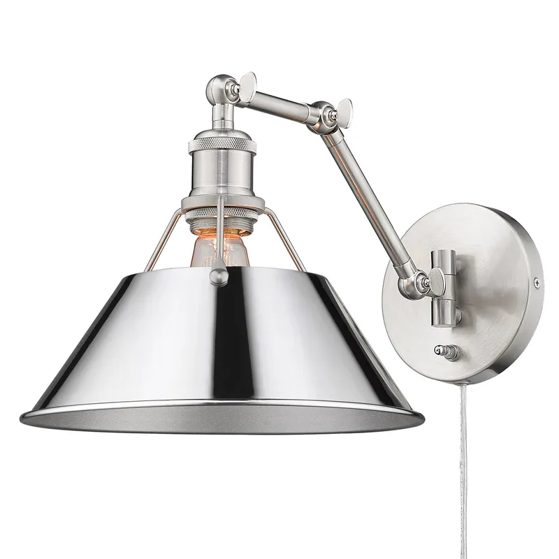 Yep by Golden Lighting Orwell 1-light Swing Arm Wall Lamp in Pewter and Chrome shade — Golden Lighting LED Wall Lights 100.0W 