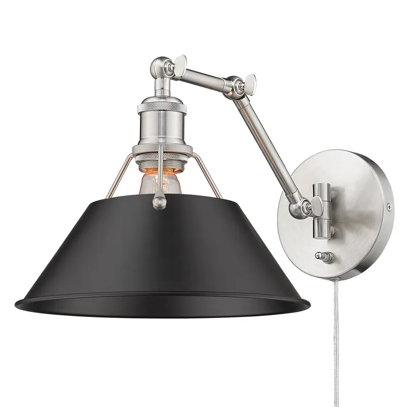Yep by Golden Lighting Orwell 1-light Swing Arm Wall Lamp in Pewter and Matte Black shade — Golden Lighting LED Wall Lights 100.0W 
