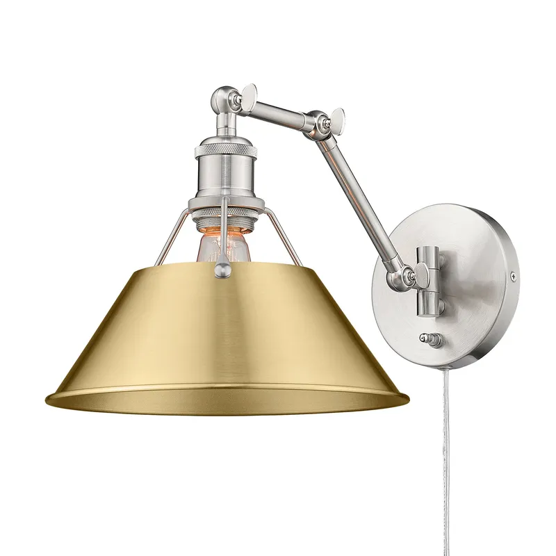 Yep by Golden Lighting Orwell 1-light Swing Arm Wall Lamp in Pewter and Brushed Champagne Brass shade — Golden Lighting LED Wall Lights 100.0W 