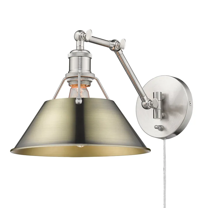 Yep by Golden Lighting Orwell 1-light Swing Arm Wall Lamp in Pewter and Aged Brass shade — Golden Lighting LED Wall Lights 1.0W 