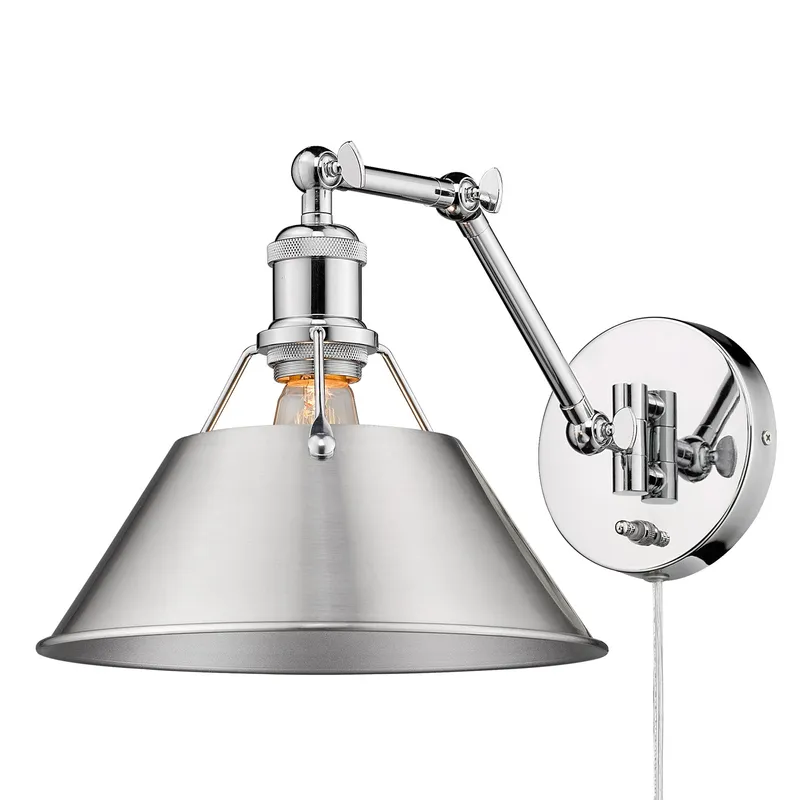 Yep by Golden Lighting Orwell 1-light Swing Arm Wall Lamp in Chrome and Pewter shade — Golden Lighting LED Wall Lights 100.0W 