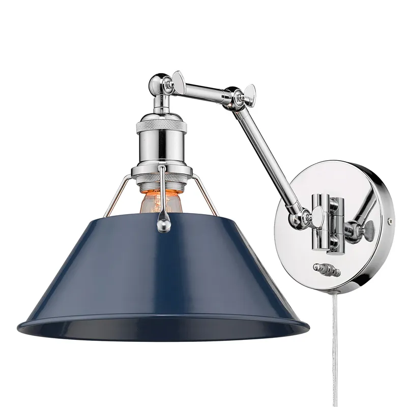 Yep by Golden Lighting Orwell 1-light Swing Arm Wall Lamp in Chrome and Navy Blue shade — Golden Lighting LED Wall Lights 100.0W 