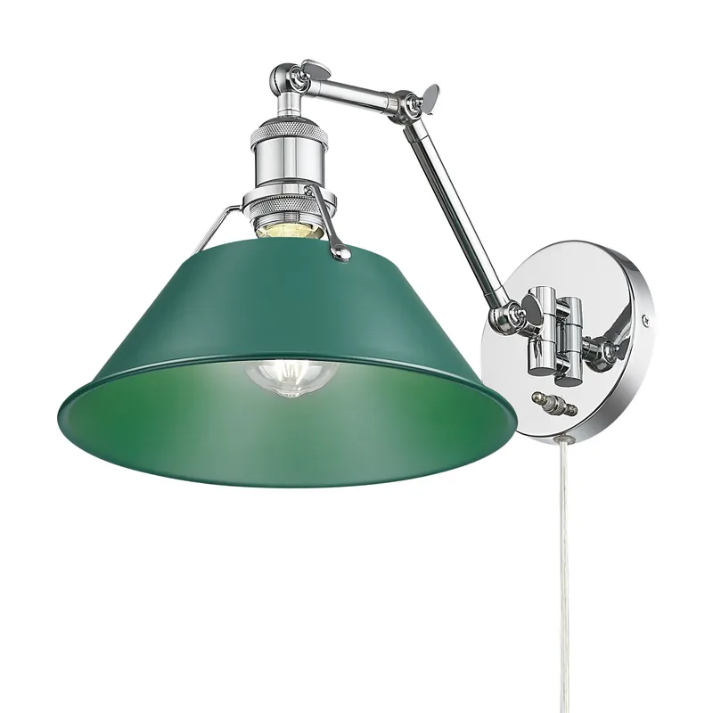 Yep by Golden Lighting Orwell 1-light Swing Arm Wall Lamp in Chrome and Pine Green shade — Golden Lighting LED Wall Lights 1.0W 